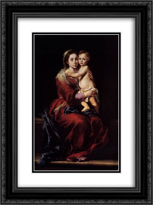 The Virgin of the Rosary 18x24 Black Ornate Wood Framed Art Print Poster with Double Matting by Murillo, Bartolome Esteban