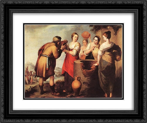 Rebecca and Eliezer 24x20 Black Ornate Wood Framed Art Print Poster with Double Matting by Murillo, Bartolome Esteban