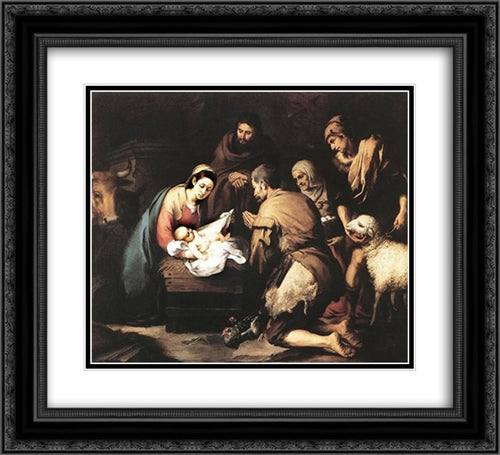 The Adoration of the Shepherds 22x20 Black Ornate Wood Framed Art Print Poster with Double Matting by Murillo, Bartolome Esteban