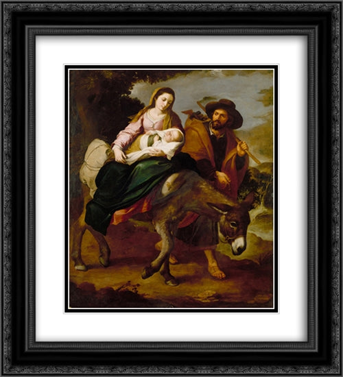 The Flight into Egypt 20x22 Black Ornate Wood Framed Art Print Poster with Double Matting by Murillo, Bartolome Esteban