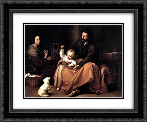 The Holy Family with the Little Bird 24x20 Black Ornate Wood Framed Art Print Poster with Double Matting by Murillo, Bartolome Esteban