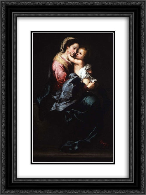 Virgin and Child 18x24 Black Ornate Wood Framed Art Print Poster with Double Matting by Murillo, Bartolome Esteban