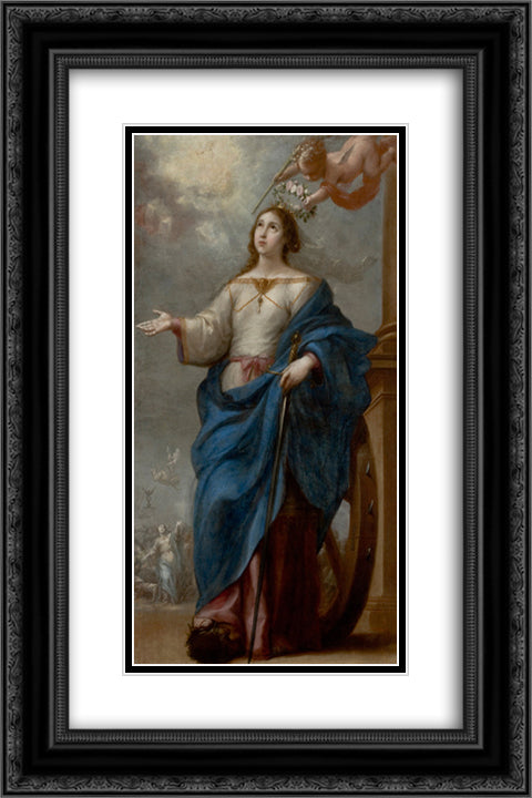 Saint Catherine of Alexandria 16x24 Black Ornate Wood Framed Art Print Poster with Double Matting by Murillo, Bartolome Esteban