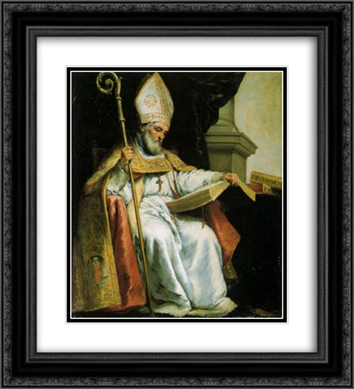 St. Leander 20x22 Black Ornate Wood Framed Art Print Poster with Double Matting by Murillo, Bartolome Esteban