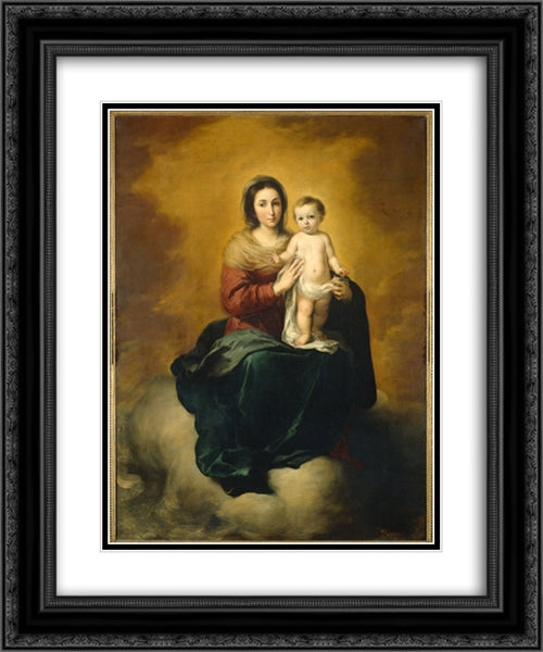 Madonna in the Clouds 20x24 Black Ornate Wood Framed Art Print Poster with Double Matting by Murillo, Bartolome Esteban