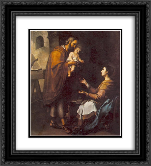 The Holy Family 20x22 Black Ornate Wood Framed Art Print Poster with Double Matting by Murillo, Bartolome Esteban