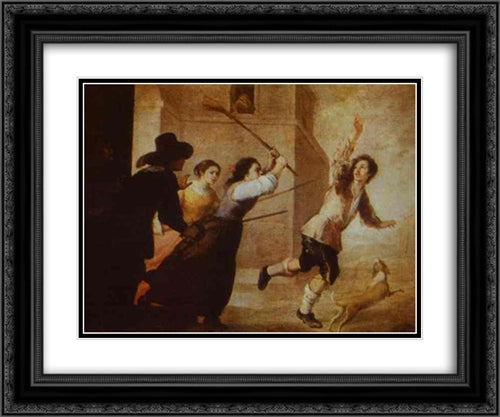 The Prodigal Son Driven Out 24x20 Black Ornate Wood Framed Art Print Poster with Double Matting by Murillo, Bartolome Esteban