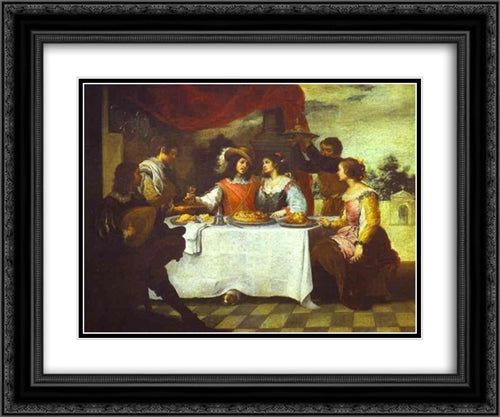 The Prodigal Son Feasting with Courtesans 24x20 Black Ornate Wood Framed Art Print Poster with Double Matting by Murillo, Bartolome Esteban