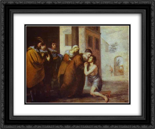 The Return of the Prodigal Son 24x20 Black Ornate Wood Framed Art Print Poster with Double Matting by Murillo, Bartolome Esteban