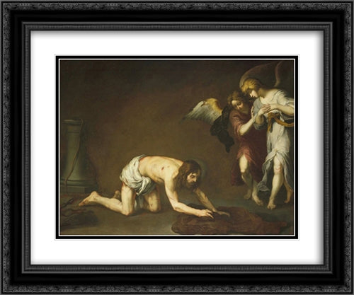 Christ after the Flagellation 24x20 Black Ornate Wood Framed Art Print Poster with Double Matting by Murillo, Bartolome Esteban