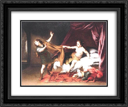 Joseph and Potiphar's Wife 24x20 Black Ornate Wood Framed Art Print Poster with Double Matting by Murillo, Bartolome Esteban