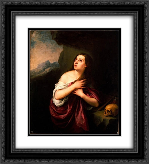 Penitent Magdalene 20x22 Black Ornate Wood Framed Art Print Poster with Double Matting by Murillo, Bartolome Esteban