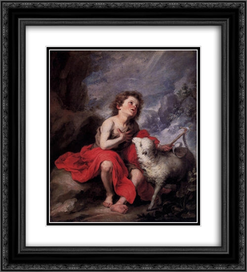 St. John the Baptist as a Child 20x22 Black Ornate Wood Framed Art Print Poster with Double Matting by Murillo, Bartolome Esteban