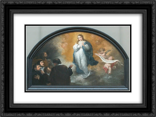 The Apparition of the Immaculate Virgin to six characters 24x18 Black Ornate Wood Framed Art Print Poster with Double Matting by Murillo, Bartolome Esteban