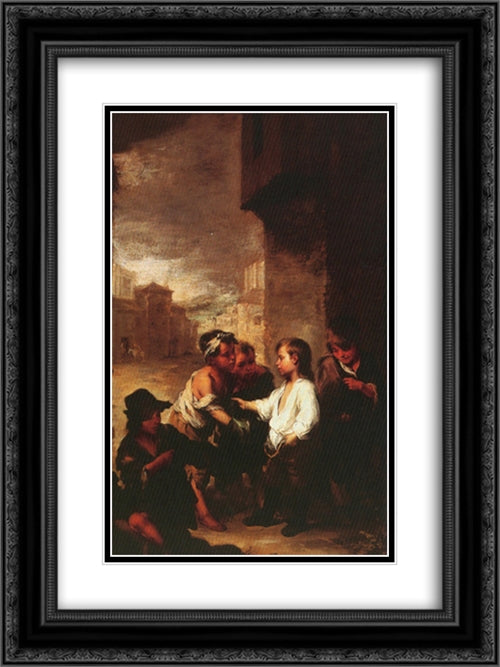 Saint Thomas of Villanueva dividing his clothes among beggar boys 18x24 Black Ornate Wood Framed Art Print Poster with Double Matting by Murillo, Bartolome Esteban