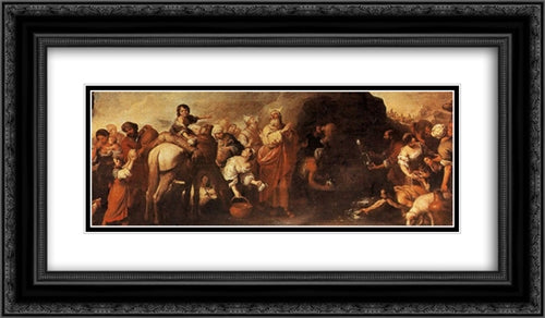 Moses and the water from the rock of Horeb 24x14 Black Ornate Wood Framed Art Print Poster with Double Matting by Murillo, Bartolome Esteban