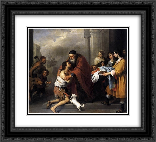 Return of the Prodigal Son 22x20 Black Ornate Wood Framed Art Print Poster with Double Matting by Murillo, Bartolome Esteban