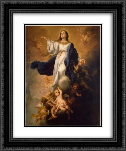 The Assumption of the Virgin 20x24 Black Ornate Wood Framed Art Print Poster with Double Matting by Murillo, Bartolome Esteban