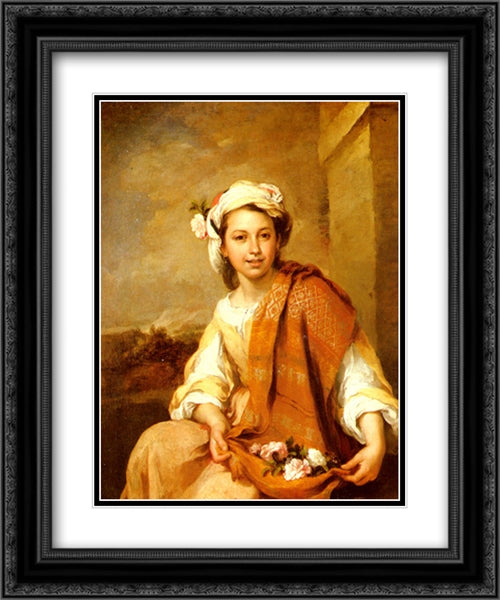 The Flower Girl 20x24 Black Ornate Wood Framed Art Print Poster with Double Matting by Murillo, Bartolome Esteban