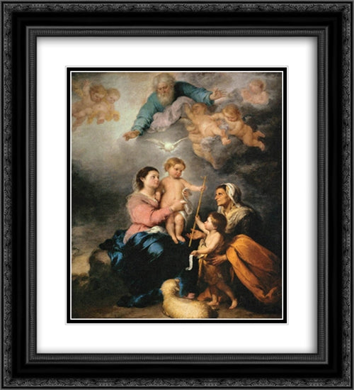 The Holy Family (The Seville Virgin) 20x22 Black Ornate Wood Framed Art Print Poster with Double Matting by Murillo, Bartolome Esteban