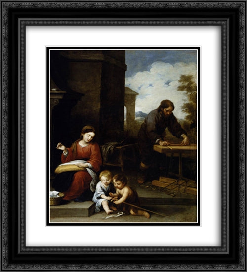 The Holy Family with the Infant St. John the Baptist 20x22 Black Ornate Wood Framed Art Print Poster with Double Matting by Murillo, Bartolome Esteban