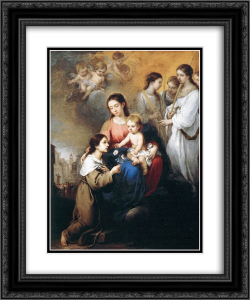 The Virgin and Child with St. Rosalina 20x24 Black Ornate Wood Framed Art Print Poster with Double Matting by Murillo, Bartolome Esteban