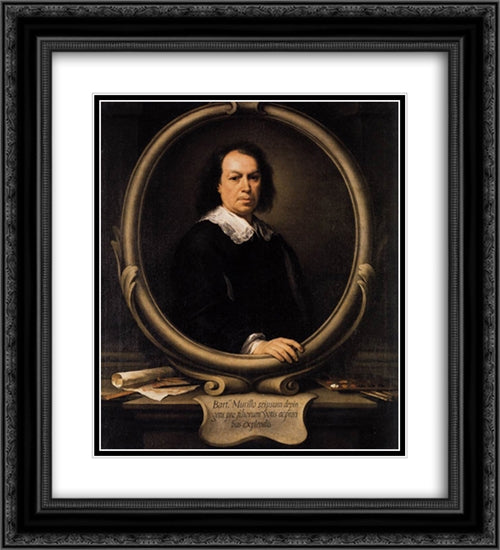 Self portrait 20x22 Black Ornate Wood Framed Art Print Poster with Double Matting by Murillo, Bartolome Esteban