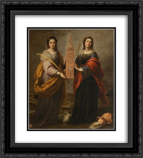 St. Justina and St. Rufina 20x22 Black Ornate Wood Framed Art Print Poster with Double Matting by Murillo, Bartolome Esteban