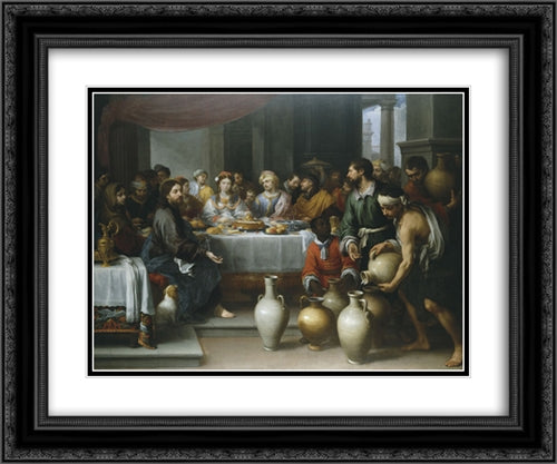 The Marriage Feast at Cana 24x20 Black Ornate Wood Framed Art Print Poster with Double Matting by Murillo, Bartolome Esteban