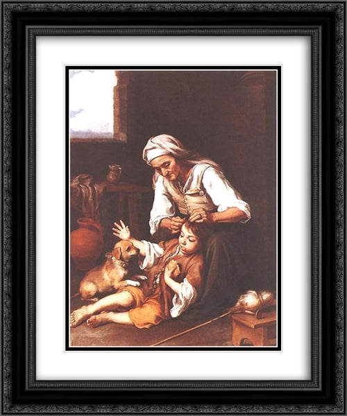 The Toilette 20x24 Black Ornate Wood Framed Art Print Poster with Double Matting by Murillo, Bartolome Esteban