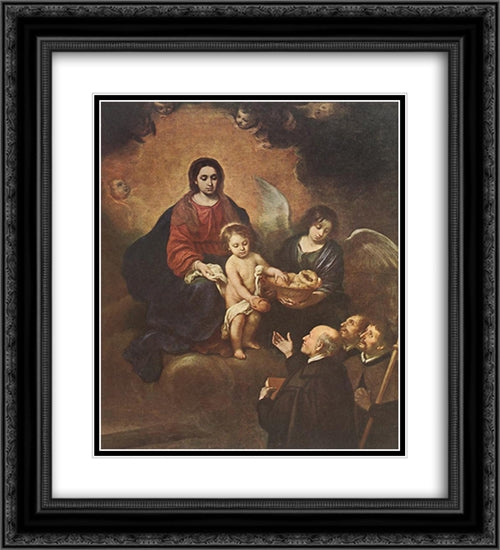 The Infant Jesus Distributing Bread to Pilgrims 20x22 Black Ornate Wood Framed Art Print Poster with Double Matting by Murillo, Bartolome Esteban