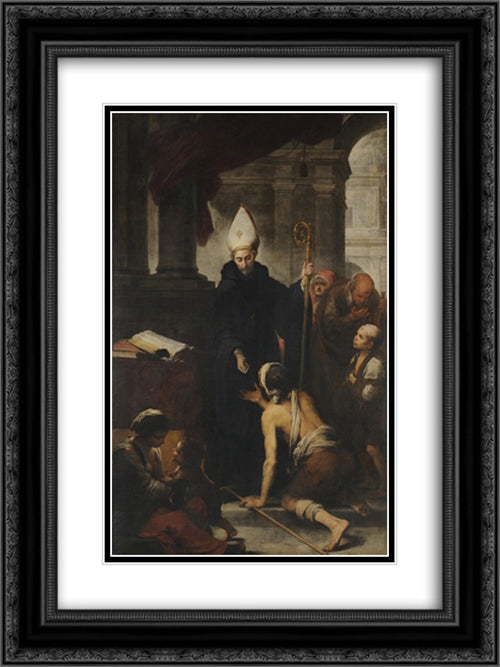 Thomas of Villanova giving alms to the poors 18x24 Black Ornate Wood Framed Art Print Poster with Double Matting by Murillo, Bartolome Esteban