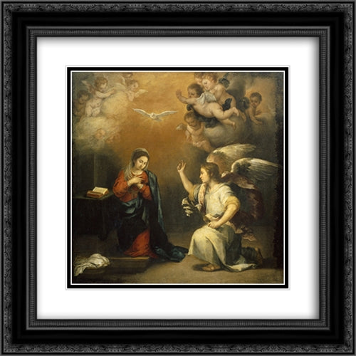 The Annunciation 20x20 Black Ornate Wood Framed Art Print Poster with Double Matting by Murillo, Bartolome Esteban