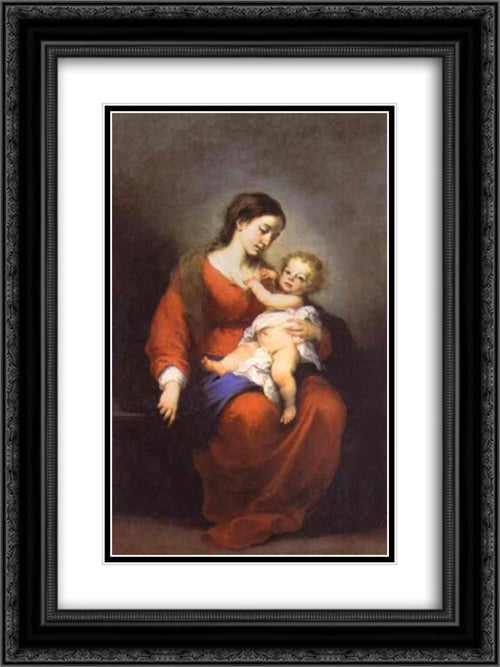 Virgin and Child 18x24 Black Ornate Wood Framed Art Print Poster with Double Matting by Murillo, Bartolome Esteban