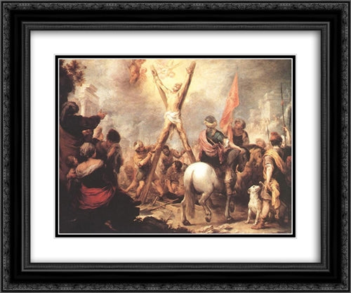 The Martyrdom of St. Andrew 24x20 Black Ornate Wood Framed Art Print Poster with Double Matting by Murillo, Bartolome Esteban