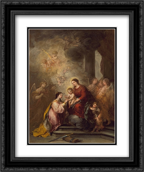 The Mystic Marriage of Saint Catherine 20x24 Black Ornate Wood Framed Art Print Poster with Double Matting by Murillo, Bartolome Esteban