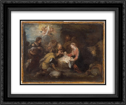 Adoration of the Shepherds 24x20 Black Ornate Wood Framed Art Print Poster with Double Matting by Murillo, Bartolome Esteban