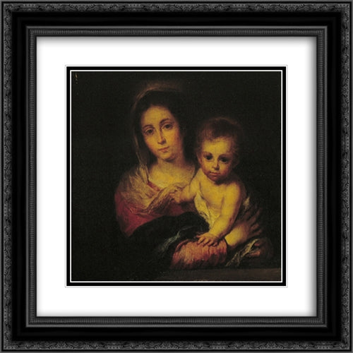 Madonna with a Napkin 20x20 Black Ornate Wood Framed Art Print Poster with Double Matting by Murillo, Bartolome Esteban