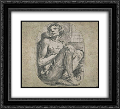 Man sitting 22x20 Black Ornate Wood Framed Art Print Poster with Double Matting by Murillo, Bartolome Esteban