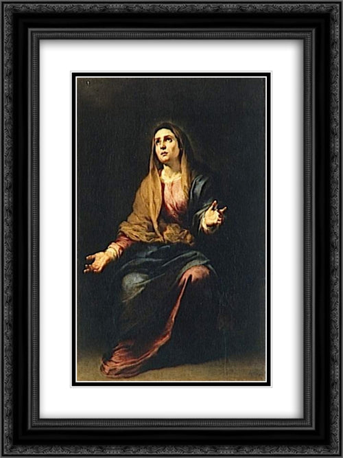 Mother of Sorrows 18x24 Black Ornate Wood Framed Art Print Poster with Double Matting by Murillo, Bartolome Esteban