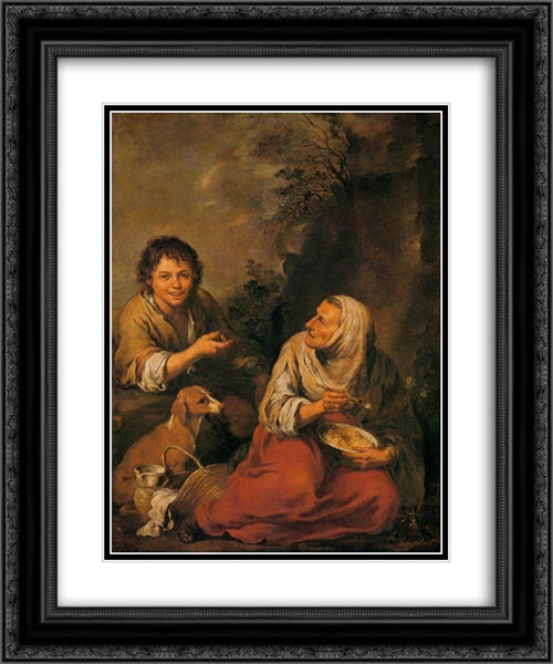 Peasant Woman and a Boy 20x24 Black Ornate Wood Framed Art Print Poster with Double Matting by Murillo, Bartolome Esteban