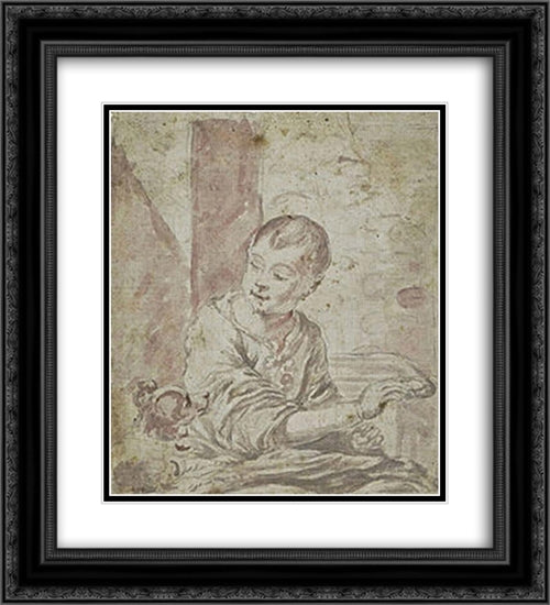 Portrait of a Child 20x22 Black Ornate Wood Framed Art Print Poster with Double Matting by Murillo, Bartolome Esteban