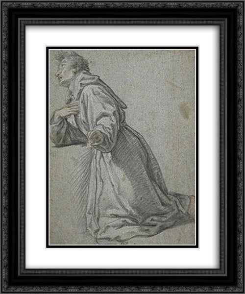 Praying Monk 20x24 Black Ornate Wood Framed Art Print Poster with Double Matting by Murillo, Bartolome Esteban