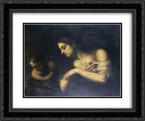 Repentant Magdalene with an angel 24x20 Black Ornate Wood Framed Art Print Poster with Double Matting by Murillo, Bartolome Esteban