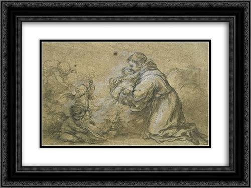 Saint Anthony Of Padua Adore The Child 24x18 Black Ornate Wood Framed Art Print Poster with Double Matting by Murillo, Bartolome Esteban