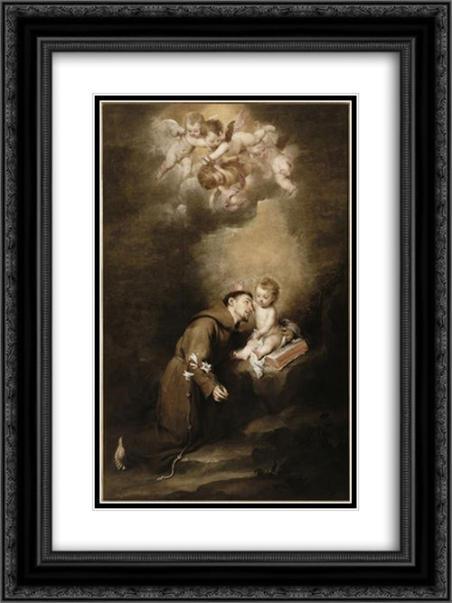 Saint Anthony of Padua and the Infant Jesus 18x24 Black Ornate Wood Framed Art Print Poster with Double Matting by Murillo, Bartolome Esteban