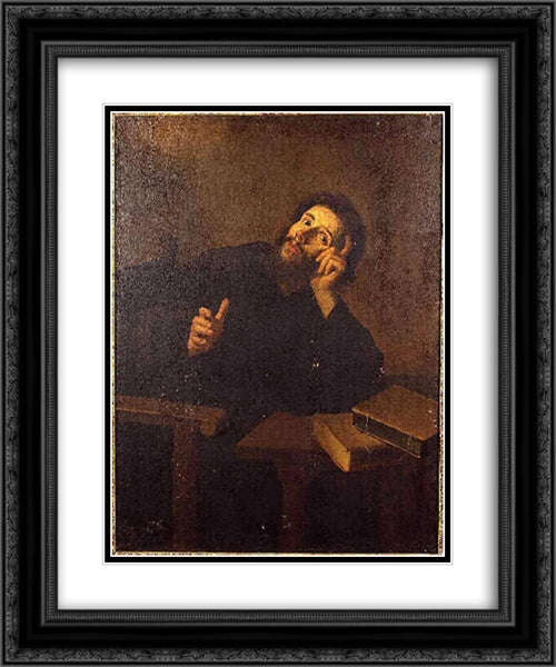 Saint Augustine in meditation 20x24 Black Ornate Wood Framed Art Print Poster with Double Matting by Murillo, Bartolome Esteban