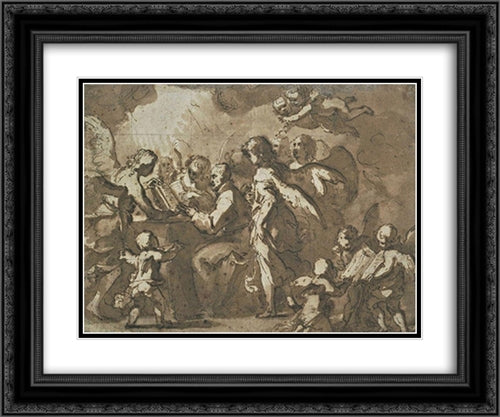 Saint Francis and Angels 24x20 Black Ornate Wood Framed Art Print Poster with Double Matting by Murillo, Bartolome Esteban