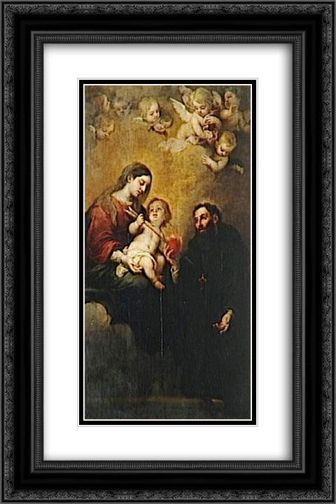 St. Augustine with the Virgin and Child 16x24 Black Ornate Wood Framed Art Print Poster with Double Matting by Murillo, Bartolome Esteban