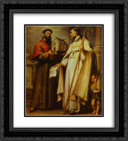 St. Leander and St. Bonaventure 20x22 Black Ornate Wood Framed Art Print Poster with Double Matting by Murillo, Bartolome Esteban